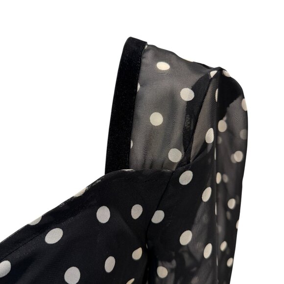 Vintage Black & White Polka Dot Midi Dress | Sheer Long Sleeve Retro Cocktail - Picture 2 of 7